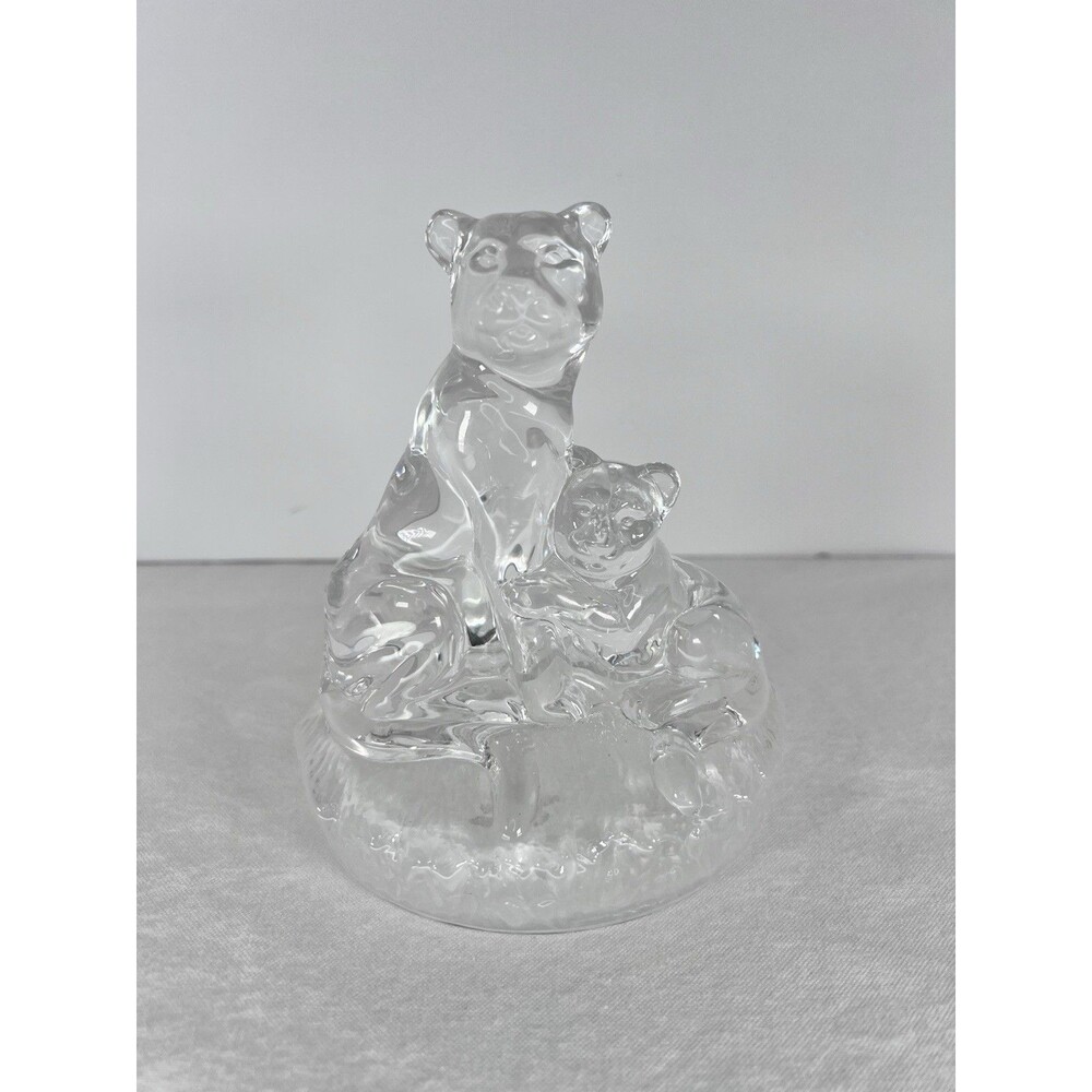 Vintage Lioness and Cub Figurine Royal Lead Crystal Rock Art Deco‎ Italian Glass